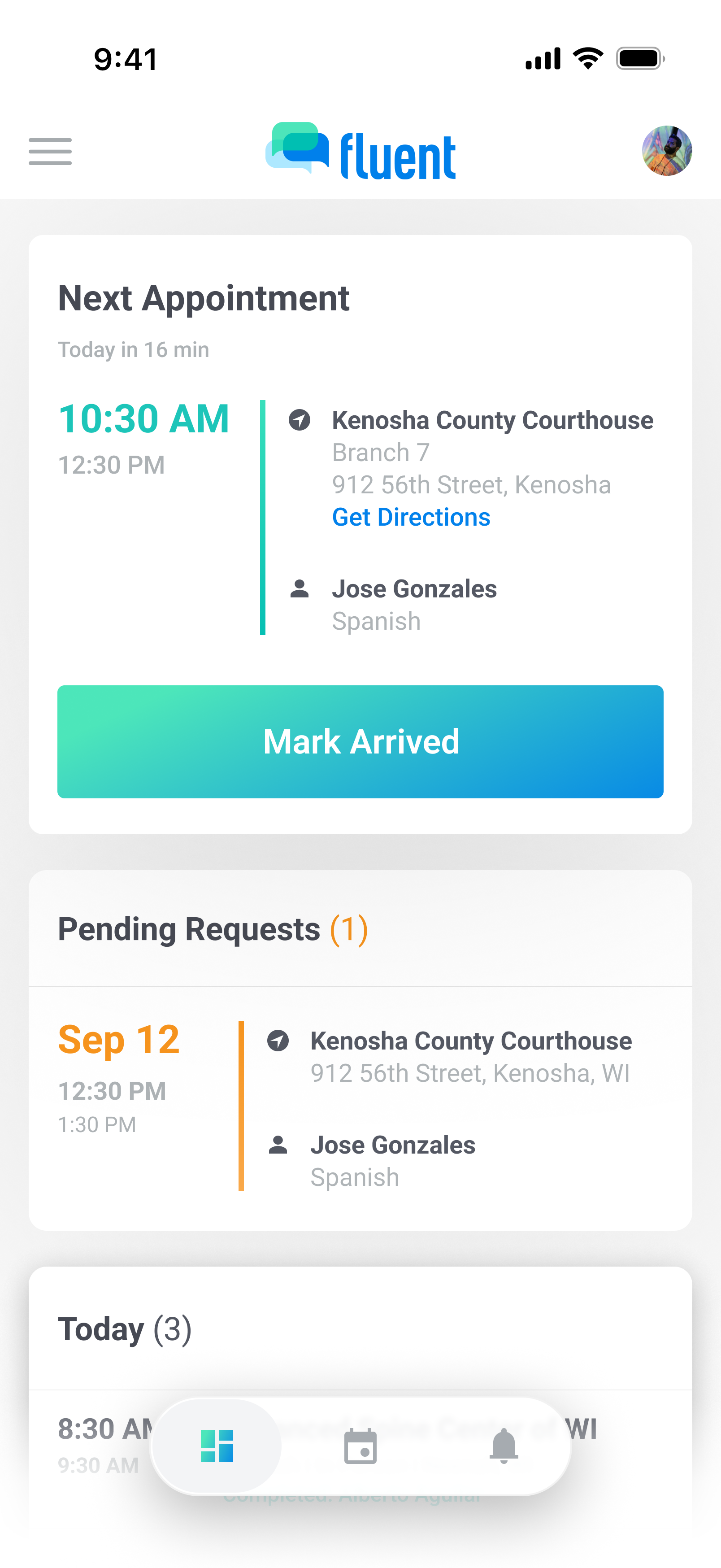 Fluent interpreter app dashboard