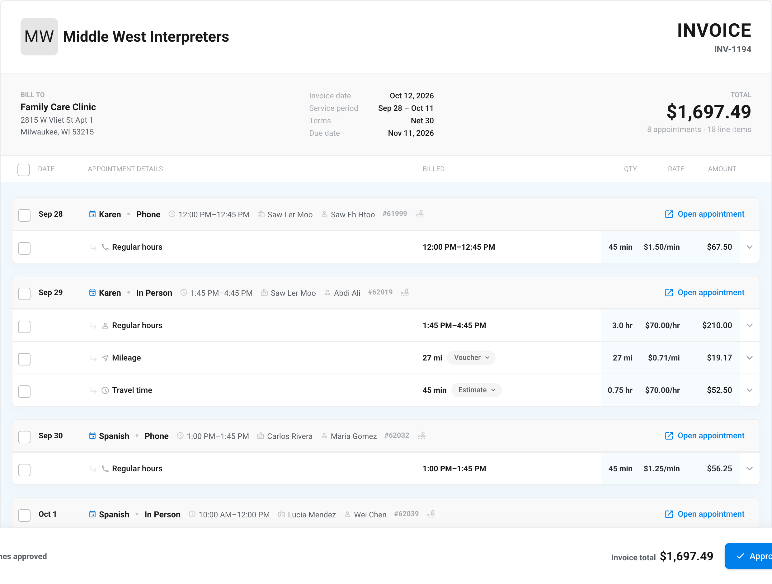 A draft invoice in review