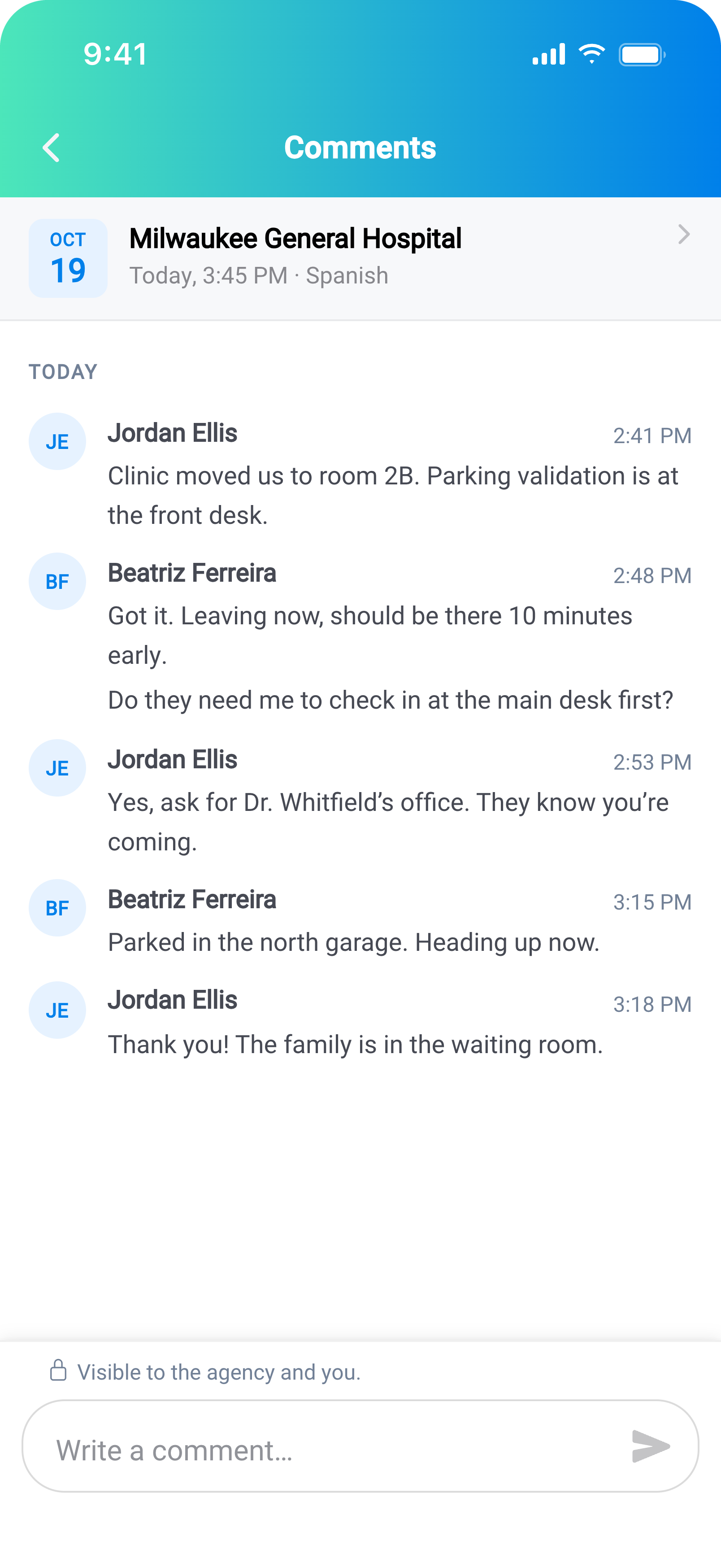 An appointment's comments: the room change and the interpreter's reply