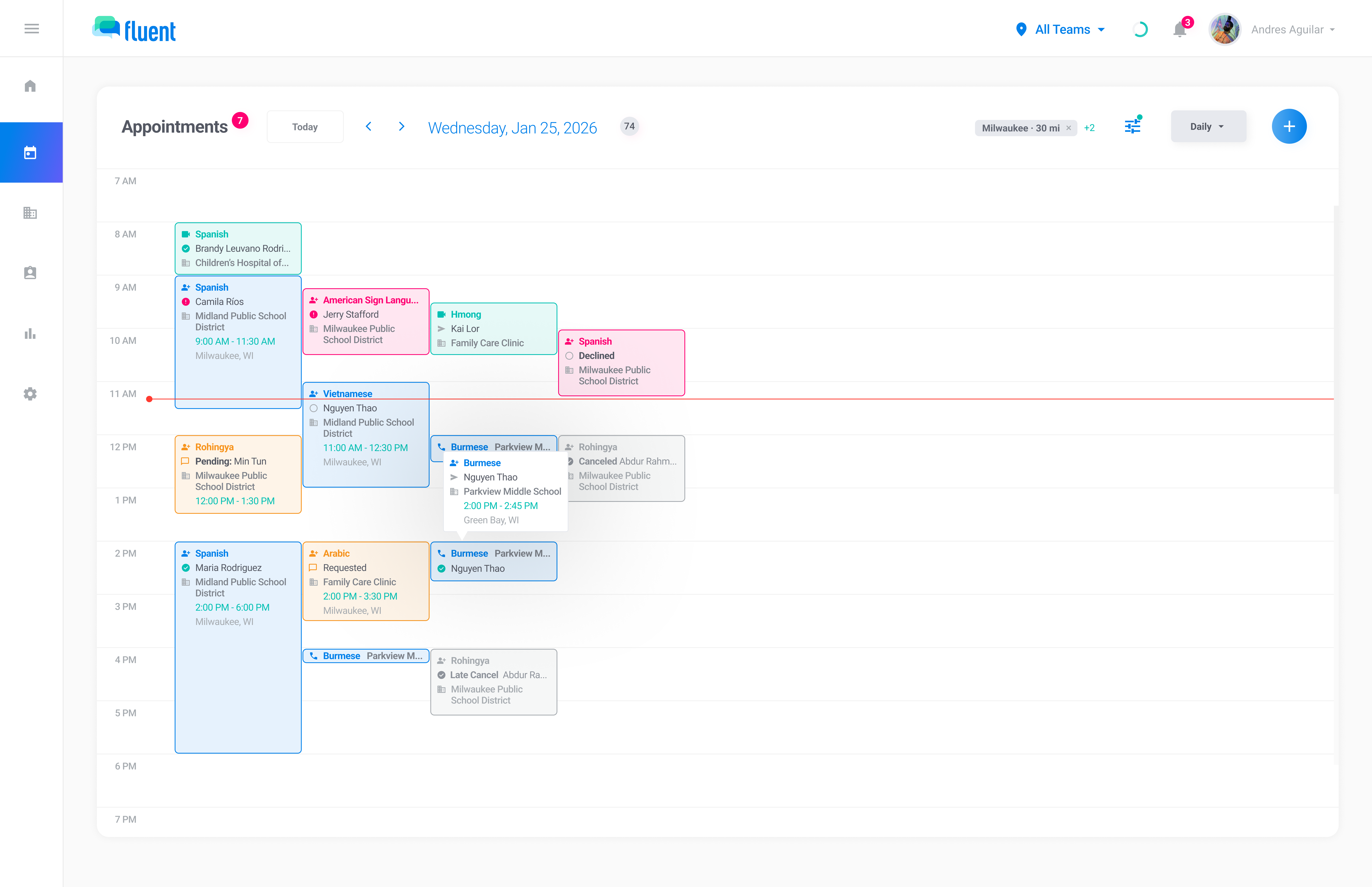 Fluent scheduling daily view