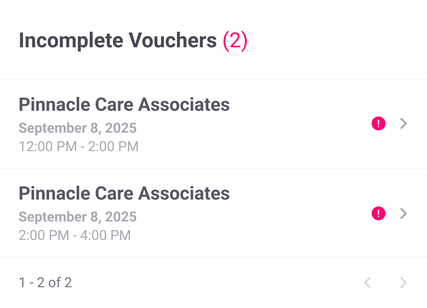 Incomplete vouchers dashboard widget