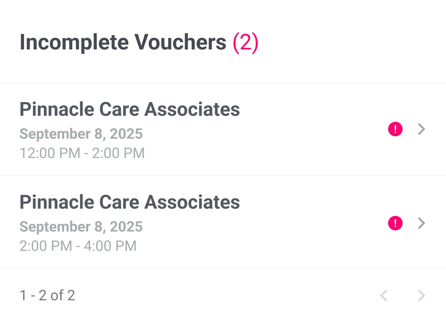 Incomplete vouchers dashboard widget