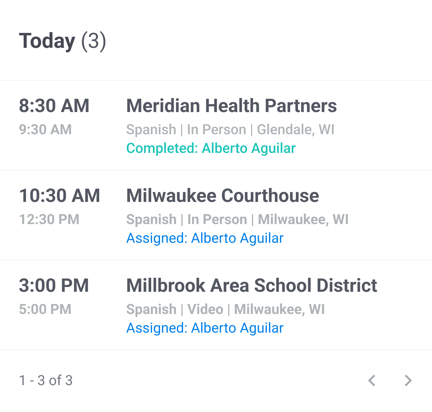 Today's schedule dashboard widget