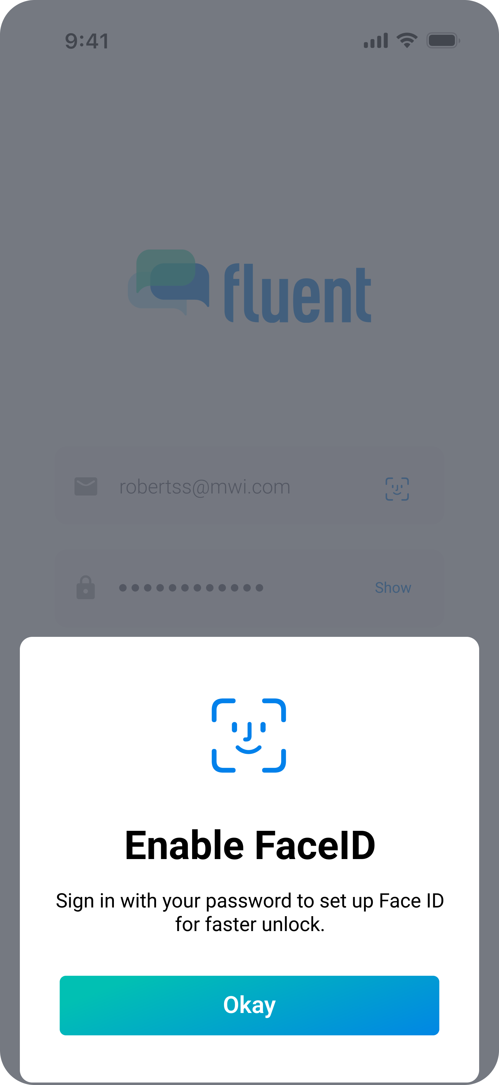 Secure login screen from the Fluent mobile app