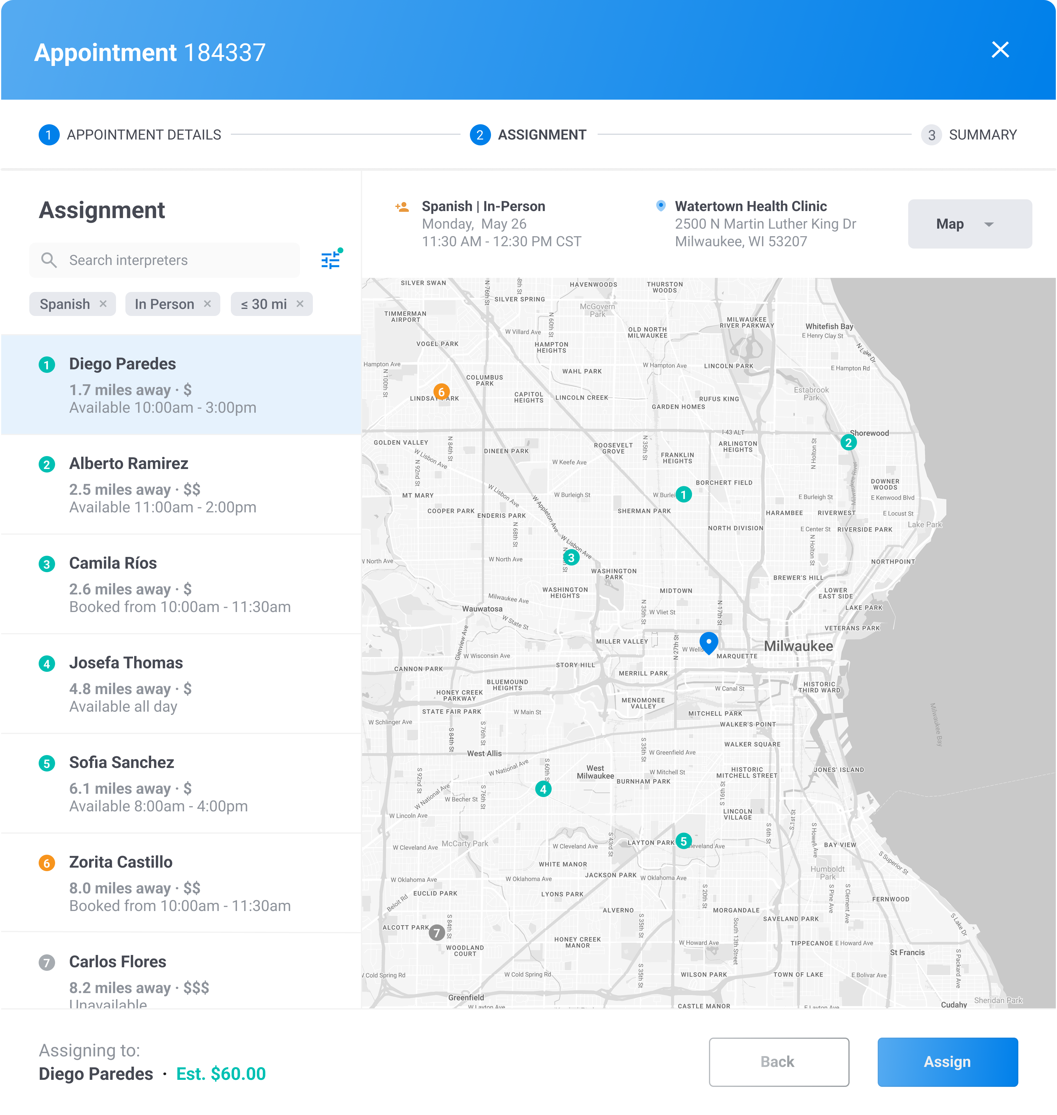 Map view of appointments