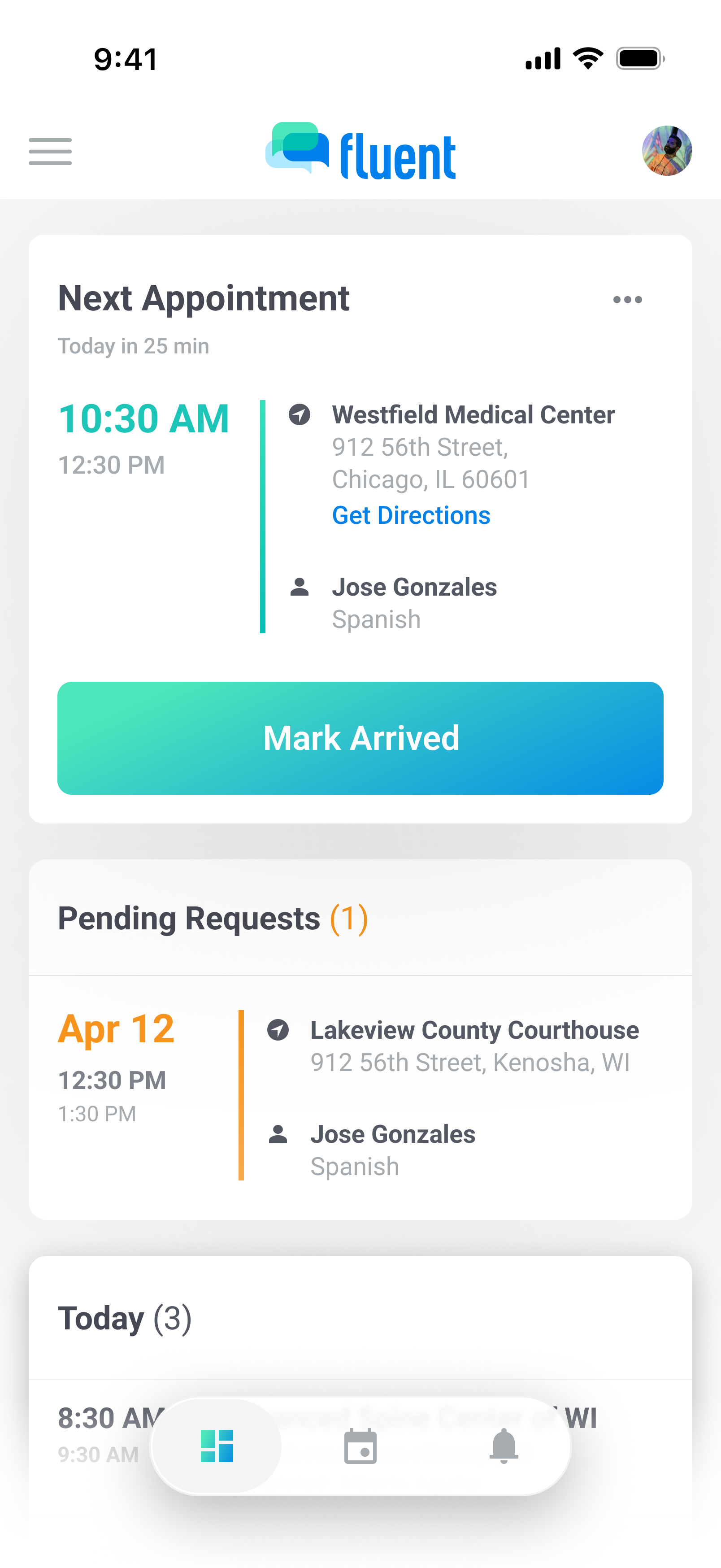 In-person interpreting — next appointment on mobile