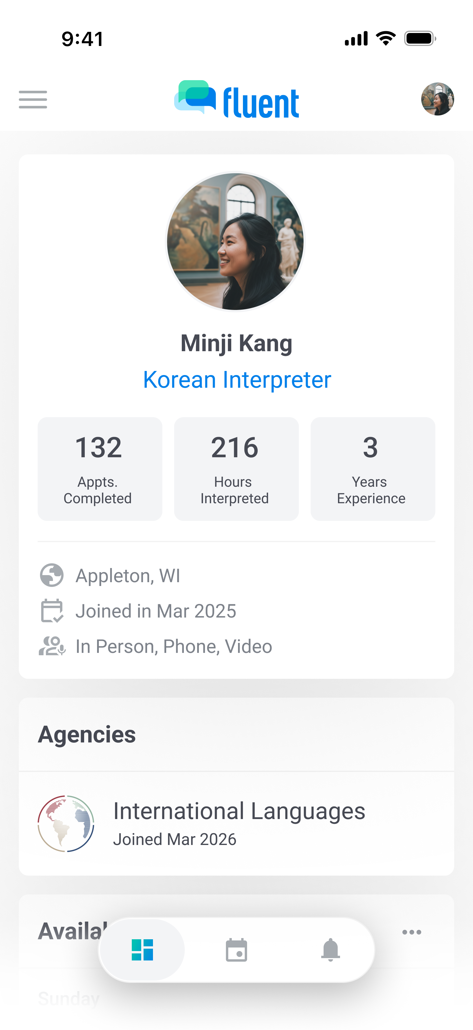 Interpreter profile details in the Fluent mobile app