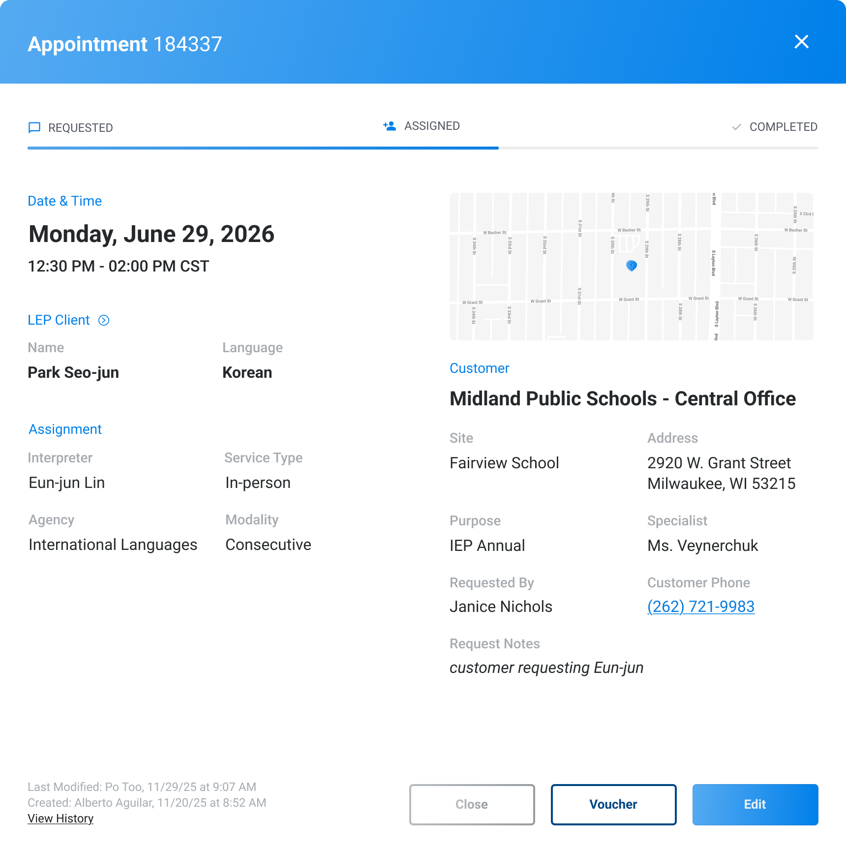 Appointment detail modal