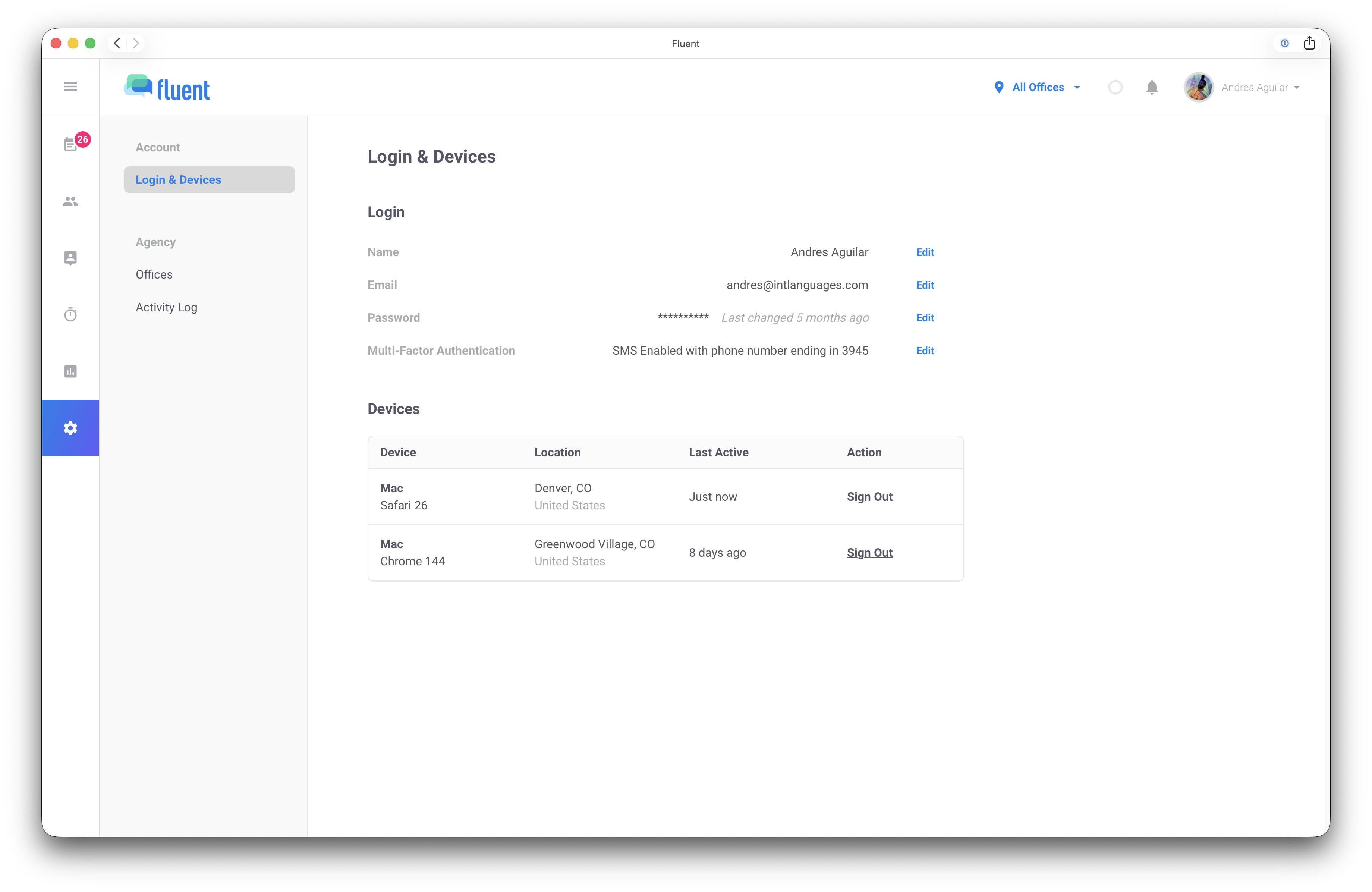Change password screen